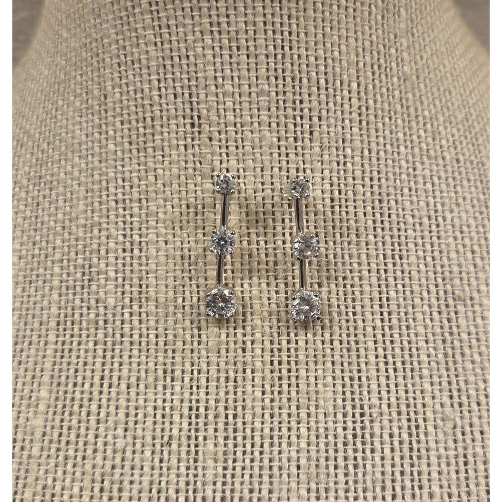 Sterling Silver Past Present Future Round CZ Earrings‎ 925